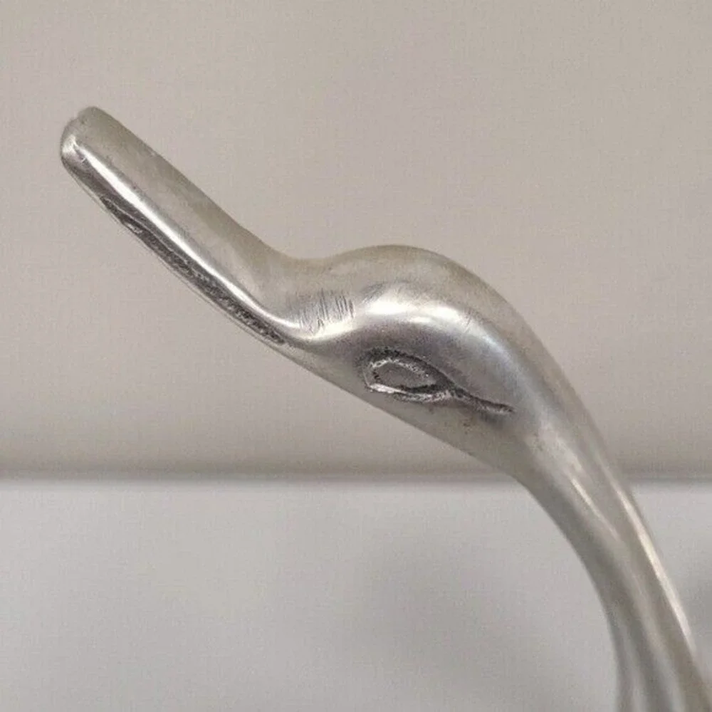 Vintage Swan Shaped Silver Metal Nut Candy Serving Dish Figurative Mid Century